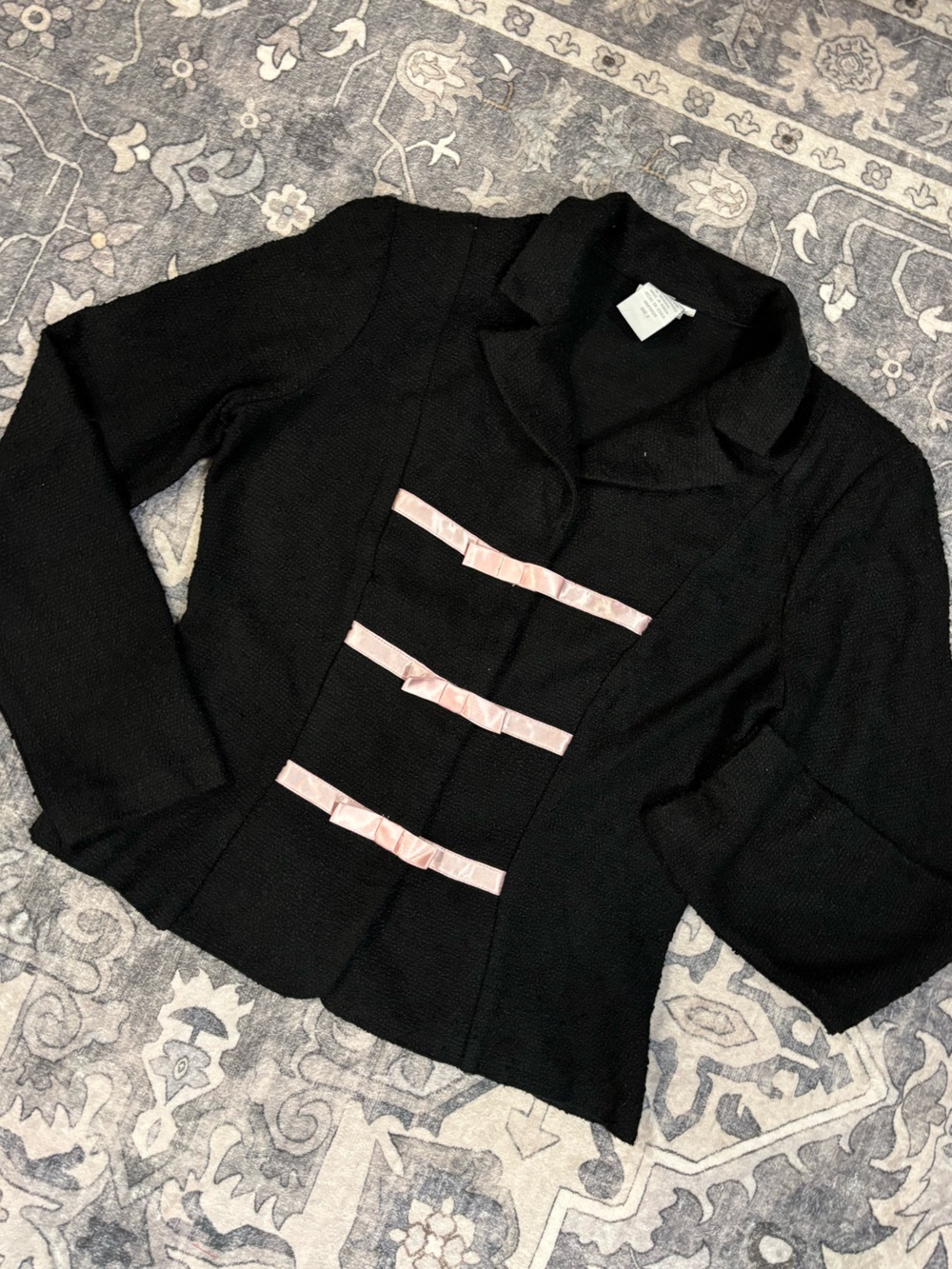 Y2K Charlotte Russe Black Jacket with Pink Ribbon Accents